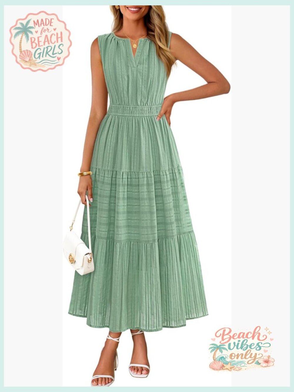 Casual Beach Vacation Midi Maxi Dress with Pockets Sleeveless Boho V Neck